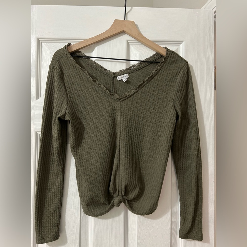 Love, Fire | Green long sleeve crop top